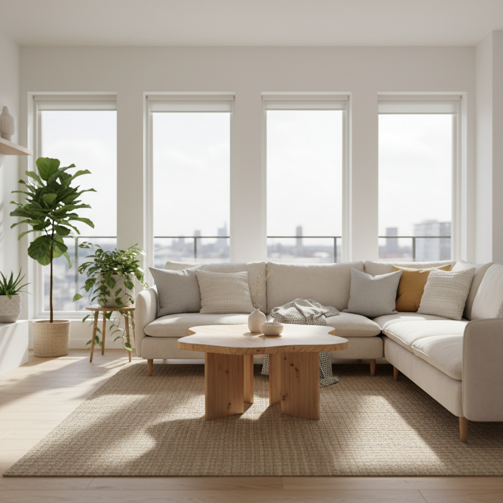 moderne woonkamer met salontafel in natuurlijk daglicht