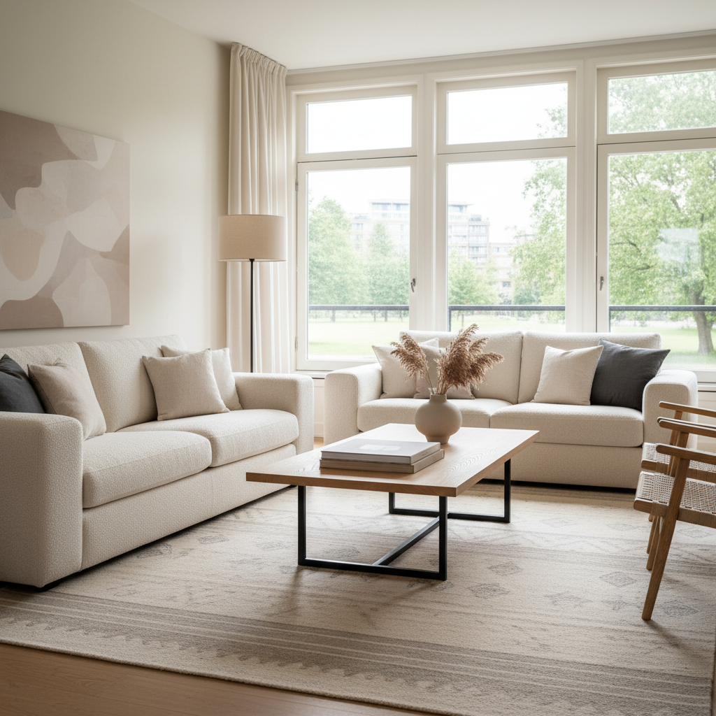 moderne salontafel in lichte woonkamer met natuurlijk licht